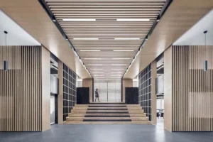 wood baffle ceiling